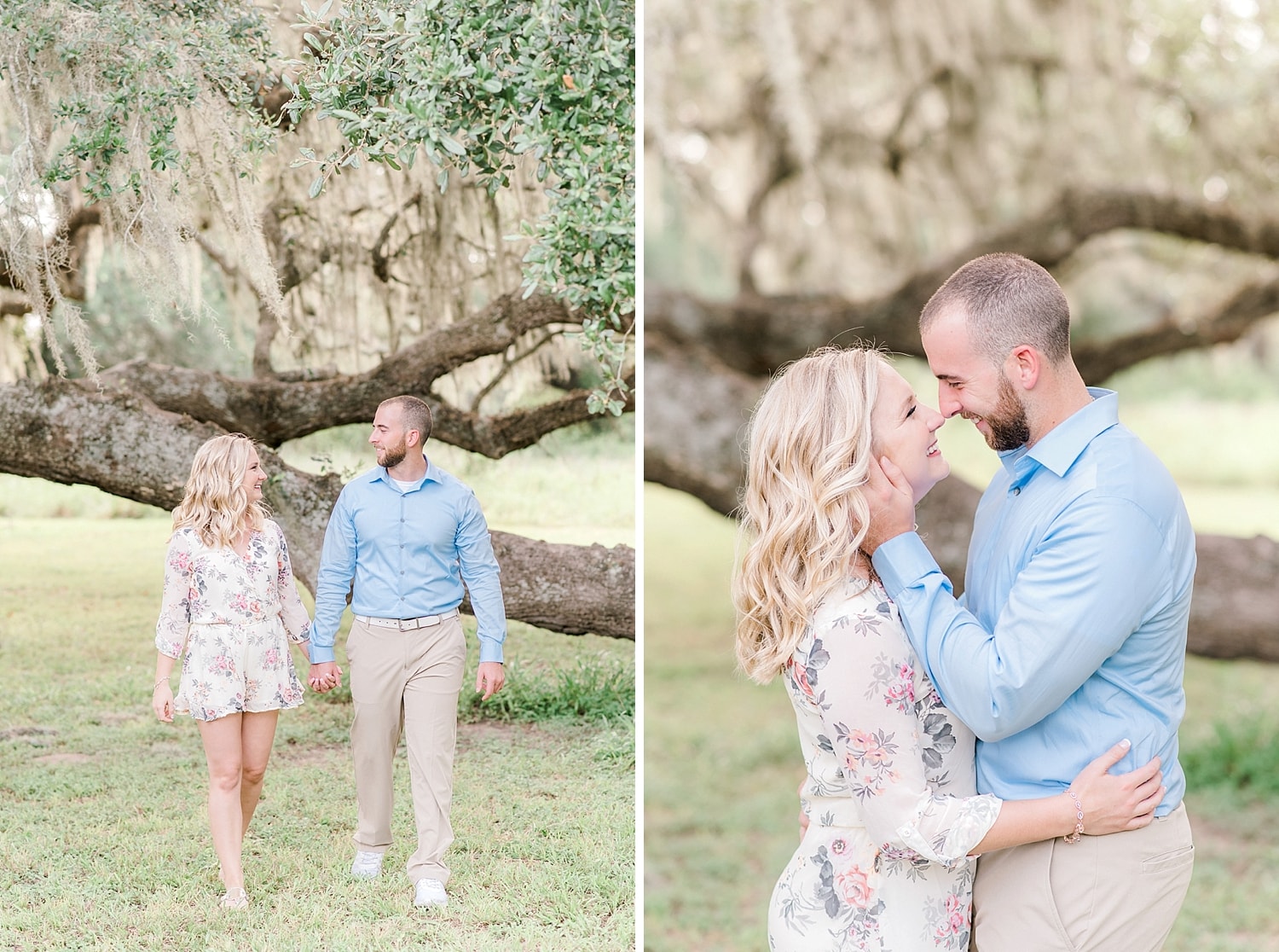 engaged couple wearing neutral color palette