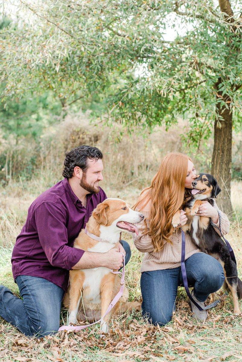 couple at their cozy fall engagement session at Memorial Park