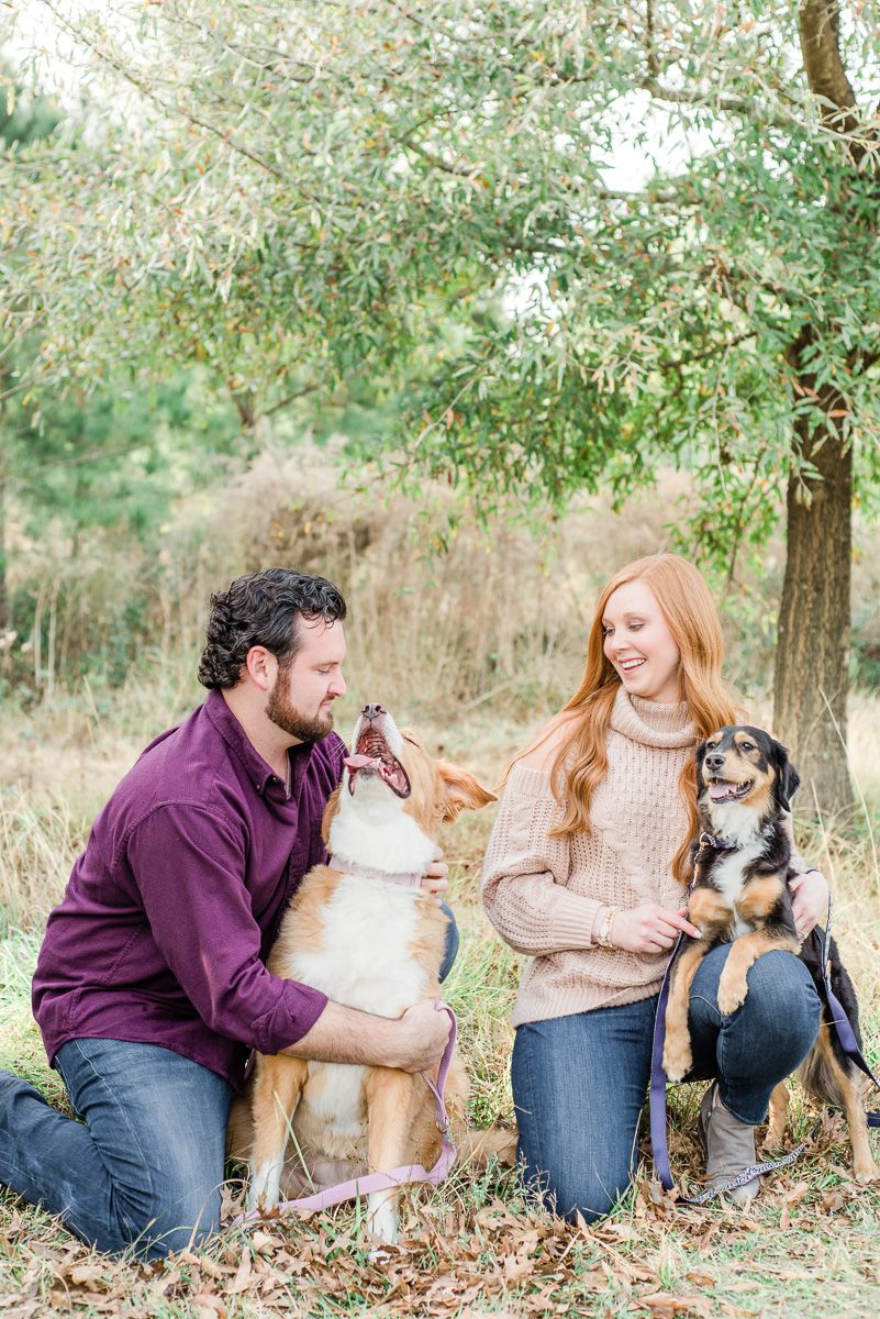 couple at their cozy fall engagement session at Memorial Park
