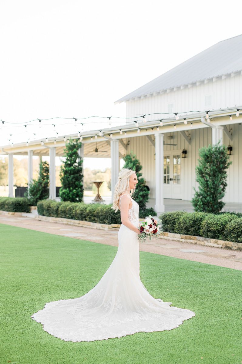bride posing at her bridal session at The Farmhouse