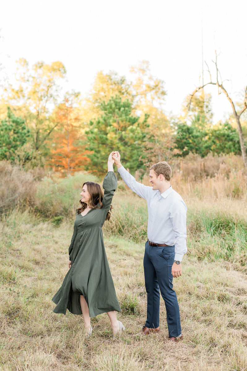 couple at Memorial Park for engagement photos