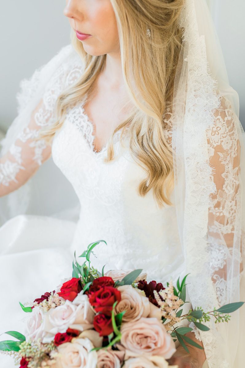 bride with veil and flowers
