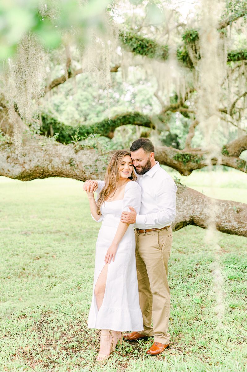 Houston engagement session with Spanish Moss tree
