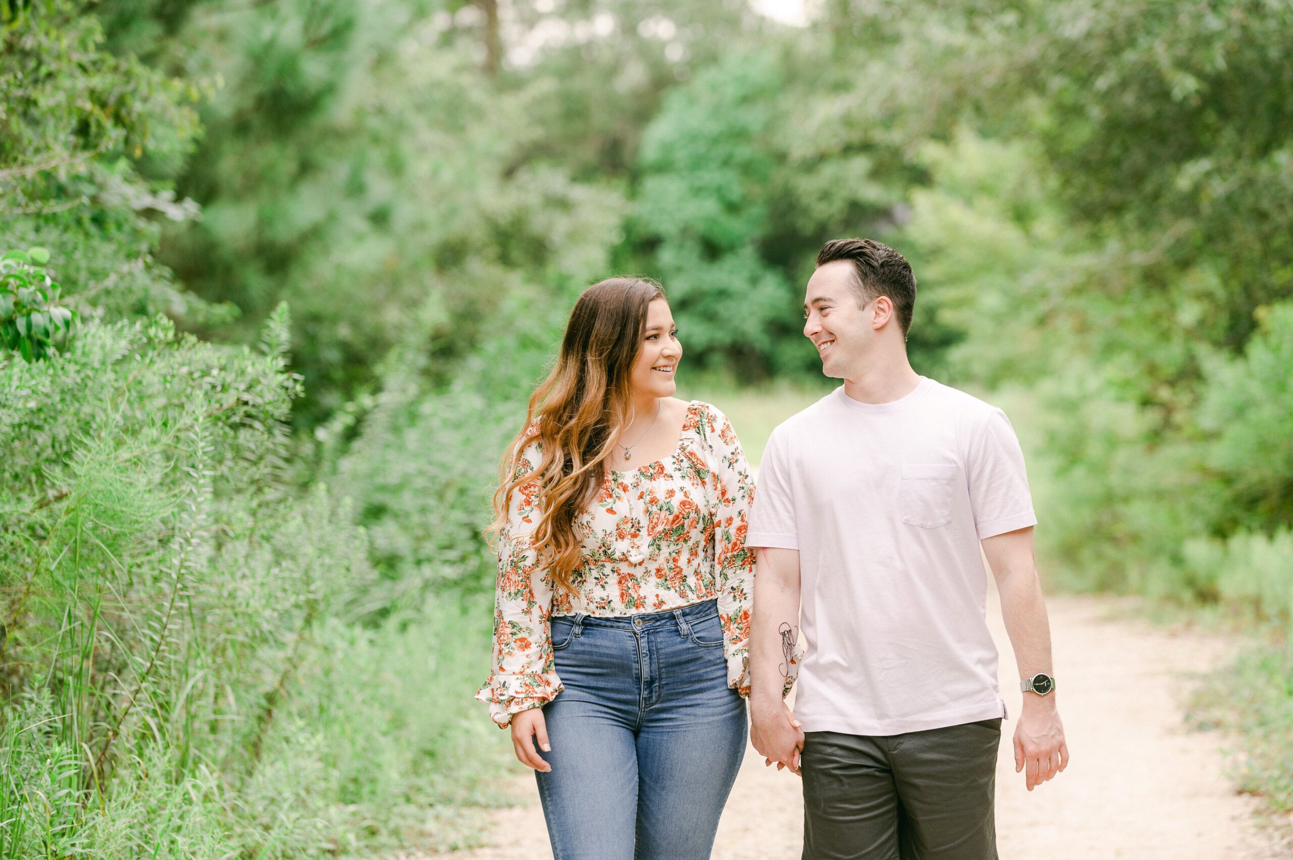 couple walking in memorial park
