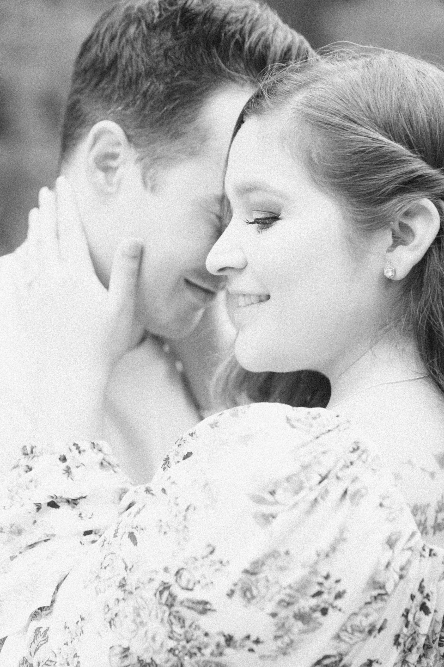 black and white engagement photo