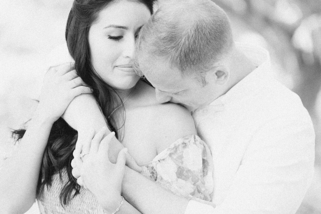 intimate black and white engagement photo