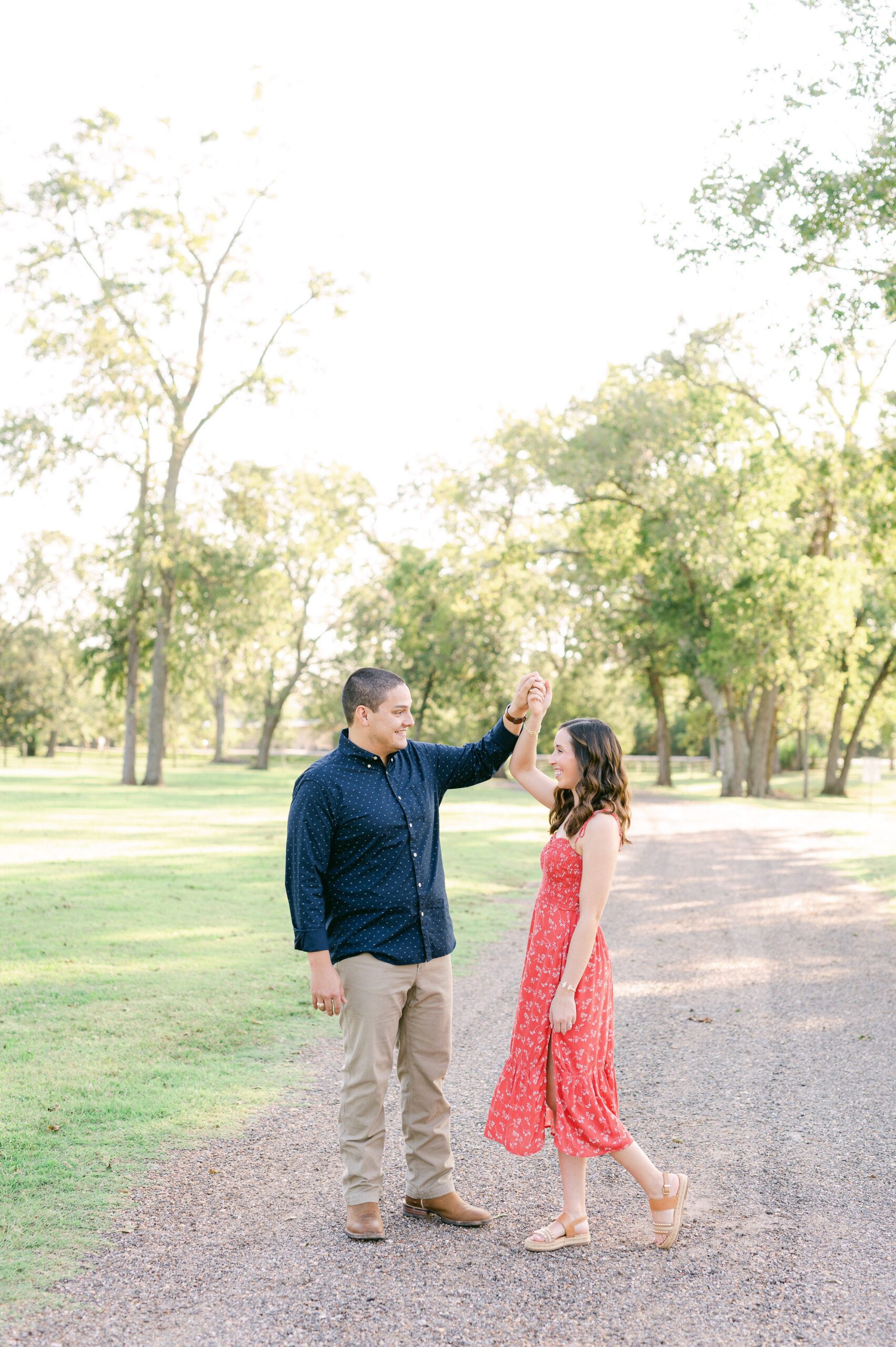 couple dancing during fall engagement session