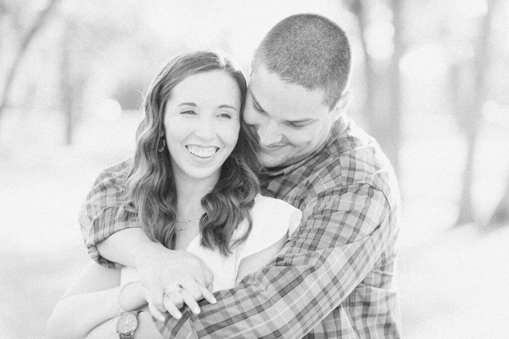 black and white engagement photo