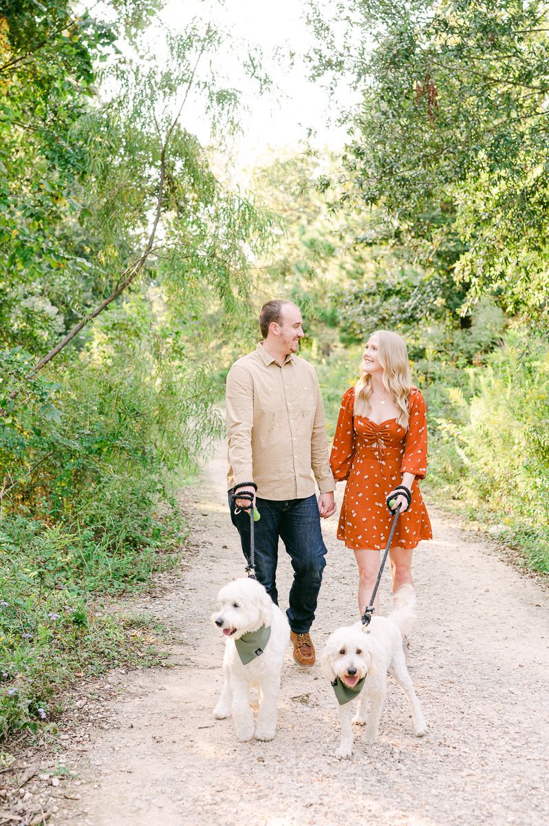 couple and two dogs at Houston fall mini session