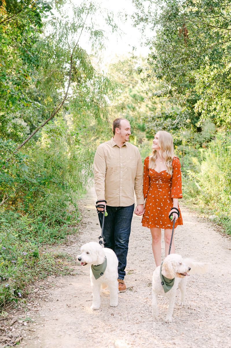 couple and two dogs at Houston fall mini session