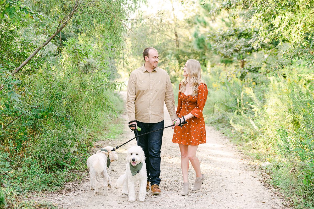 couple and two dogs at Houston fall mini session