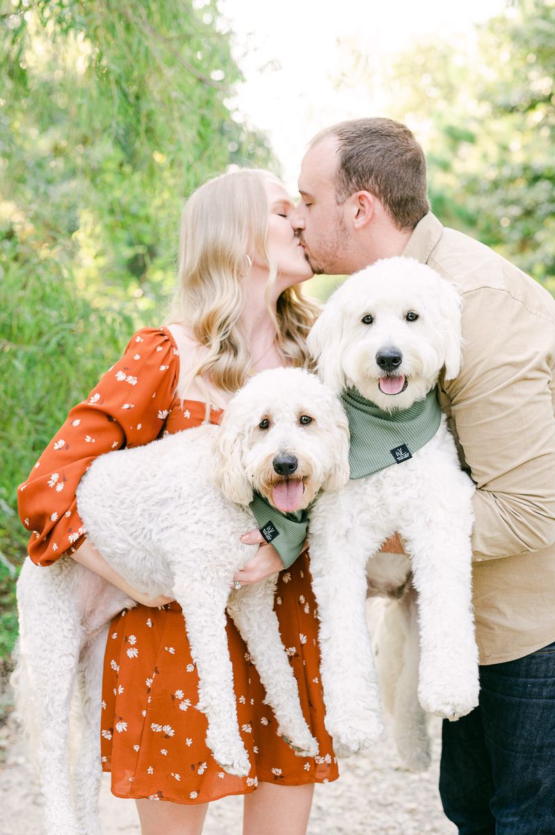 couple and two dogs at Houston fall mini session