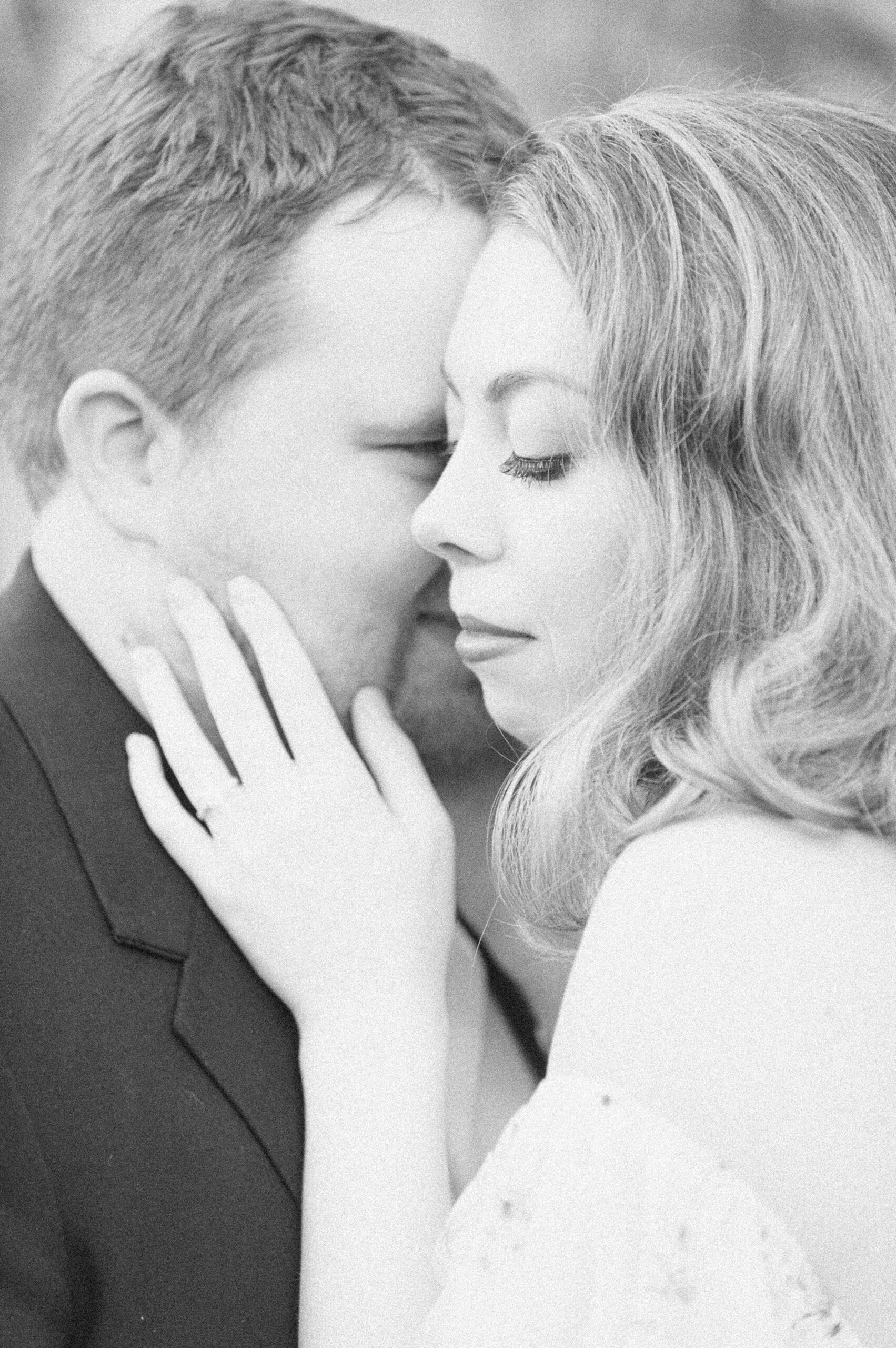 black and white engagement photo