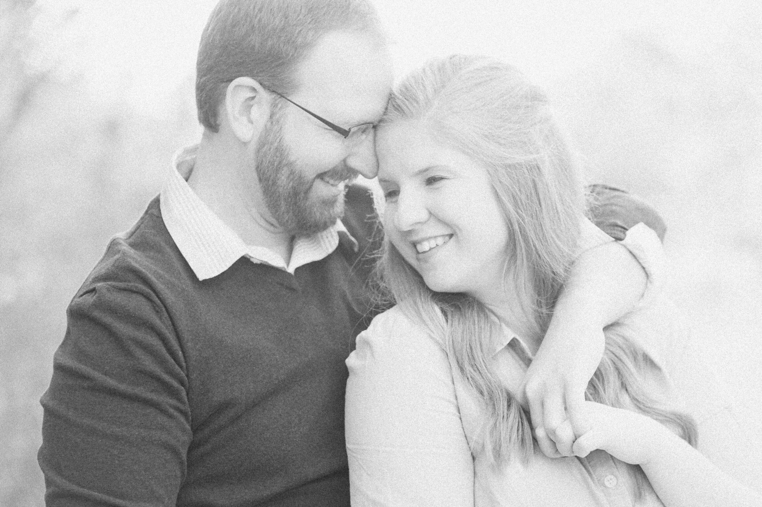 black and white photo of couple at Terry Hershey Park engagement session