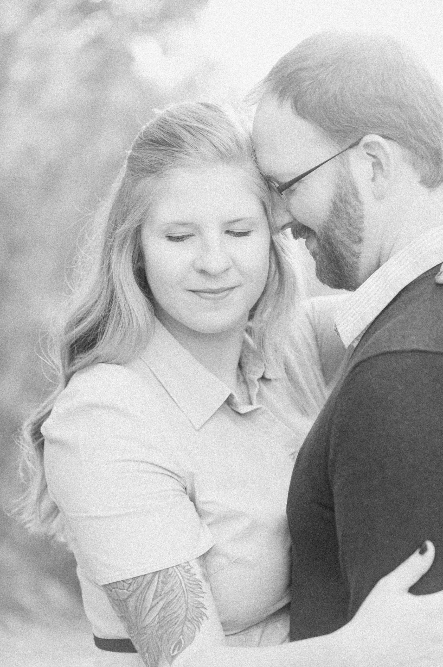 black and white romantic engagement photo
