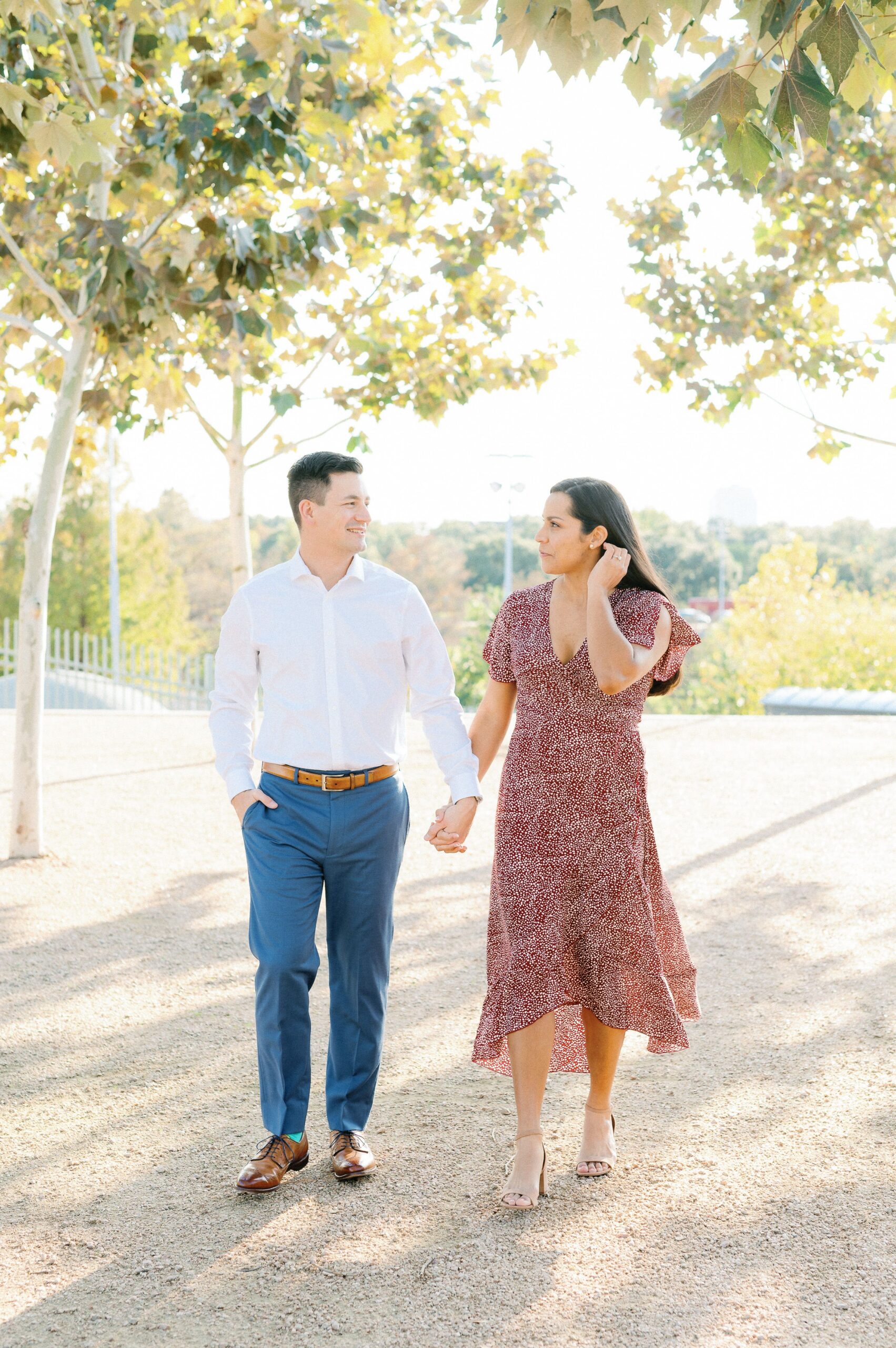 couple walking in downtown houston