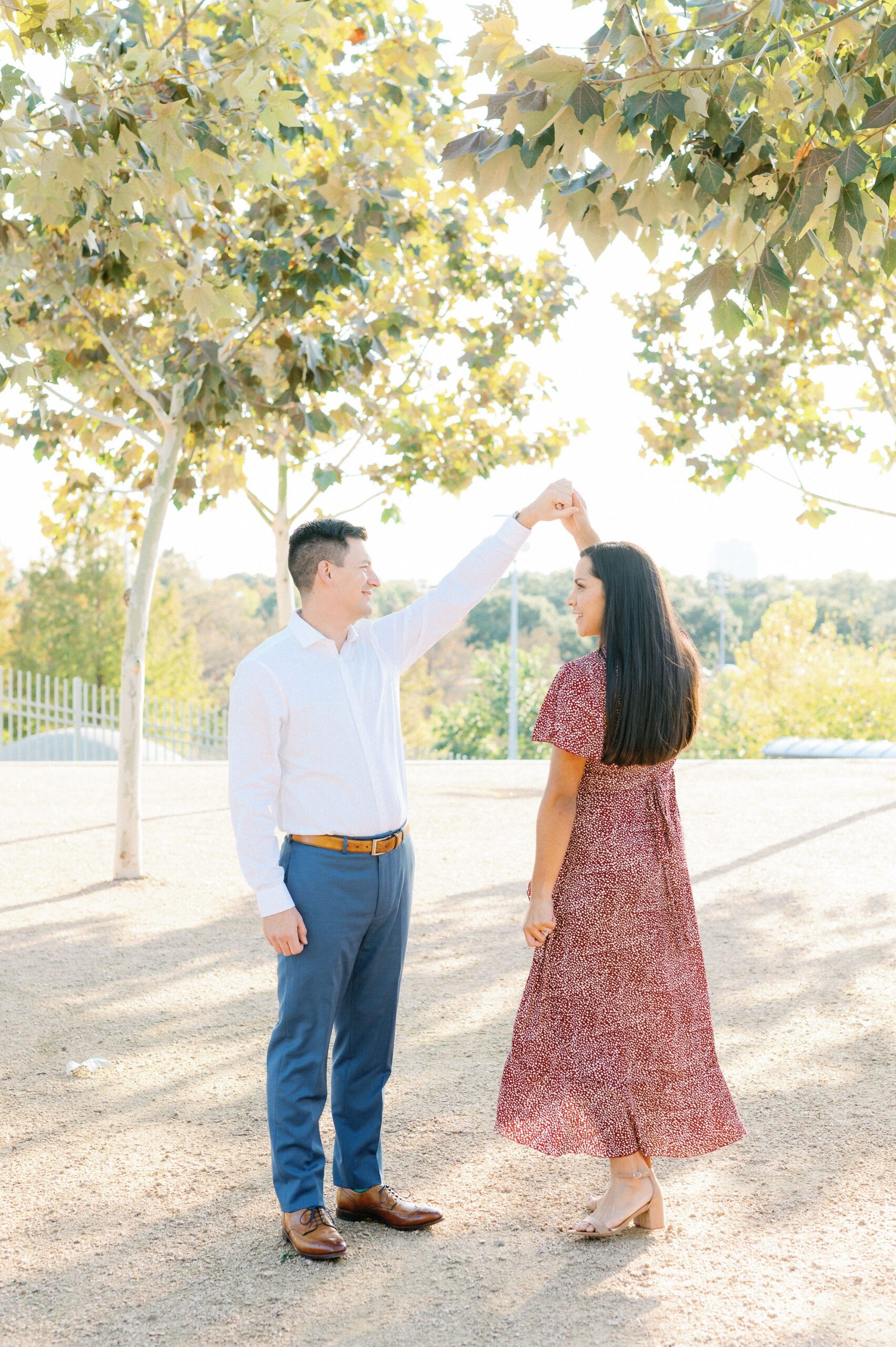 couple dancing in downtown houston
