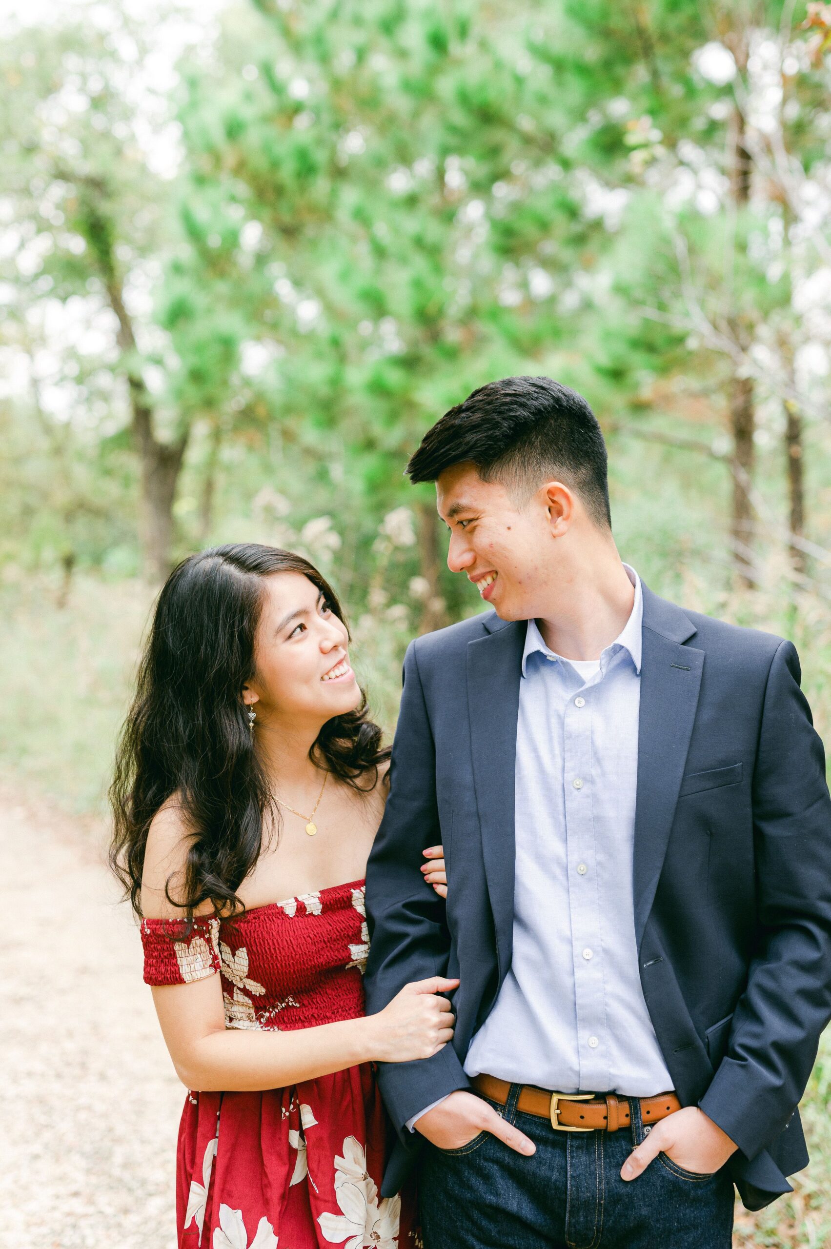 couple at memorial park engagement session