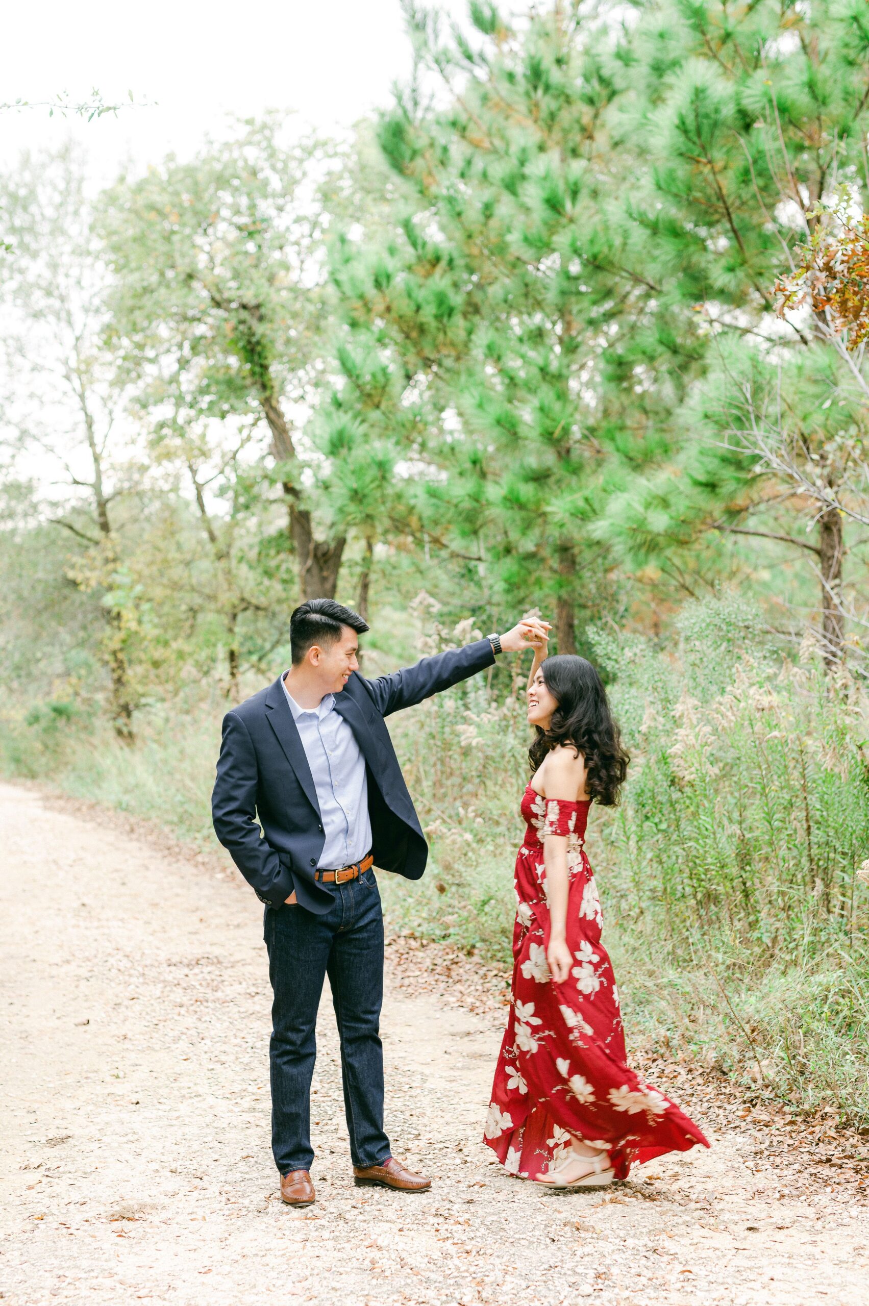 couple at memorial park engagement session