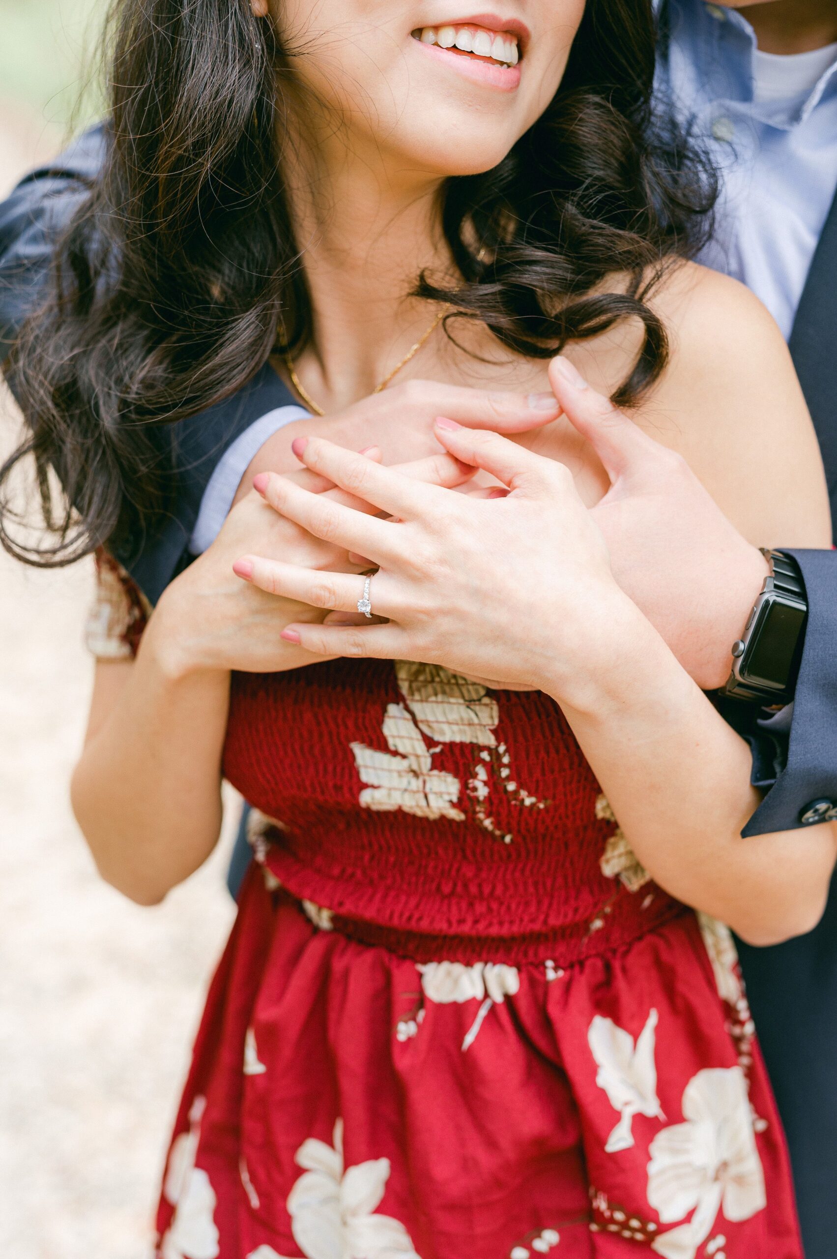 couple in memorial park for engagement photos