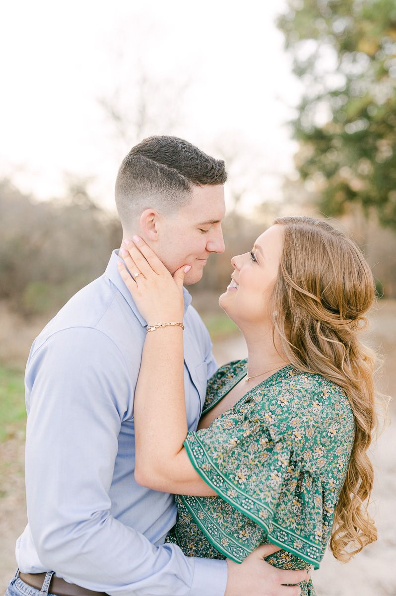 Couple during their engagement session in Cypress, Tx 