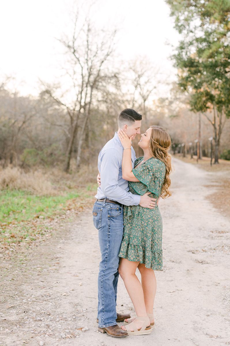 Couple during their engagement session in Cypress, Tx 