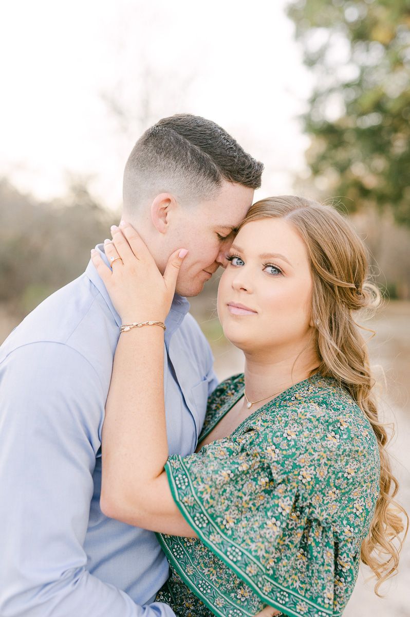 Couple during their engagement session in Cypress, Tx 