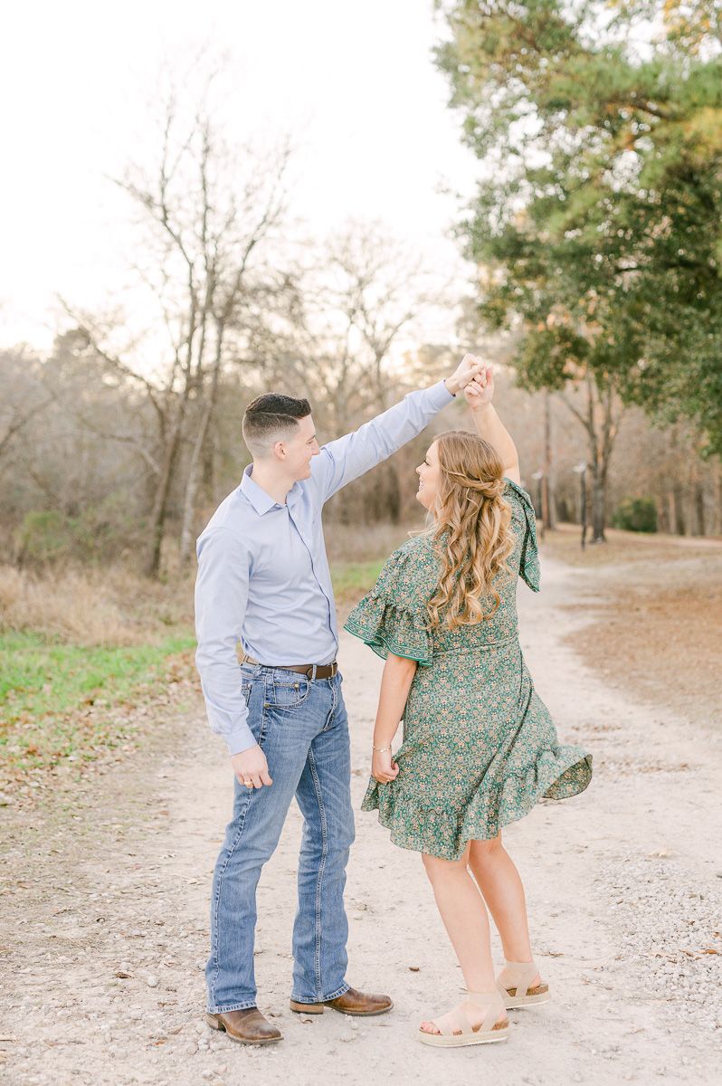Couple during their engagement session in Cypress, Tx 