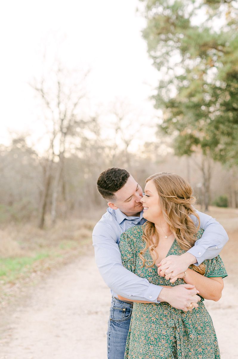 Couple during their engagement session in Cypress, Tx 