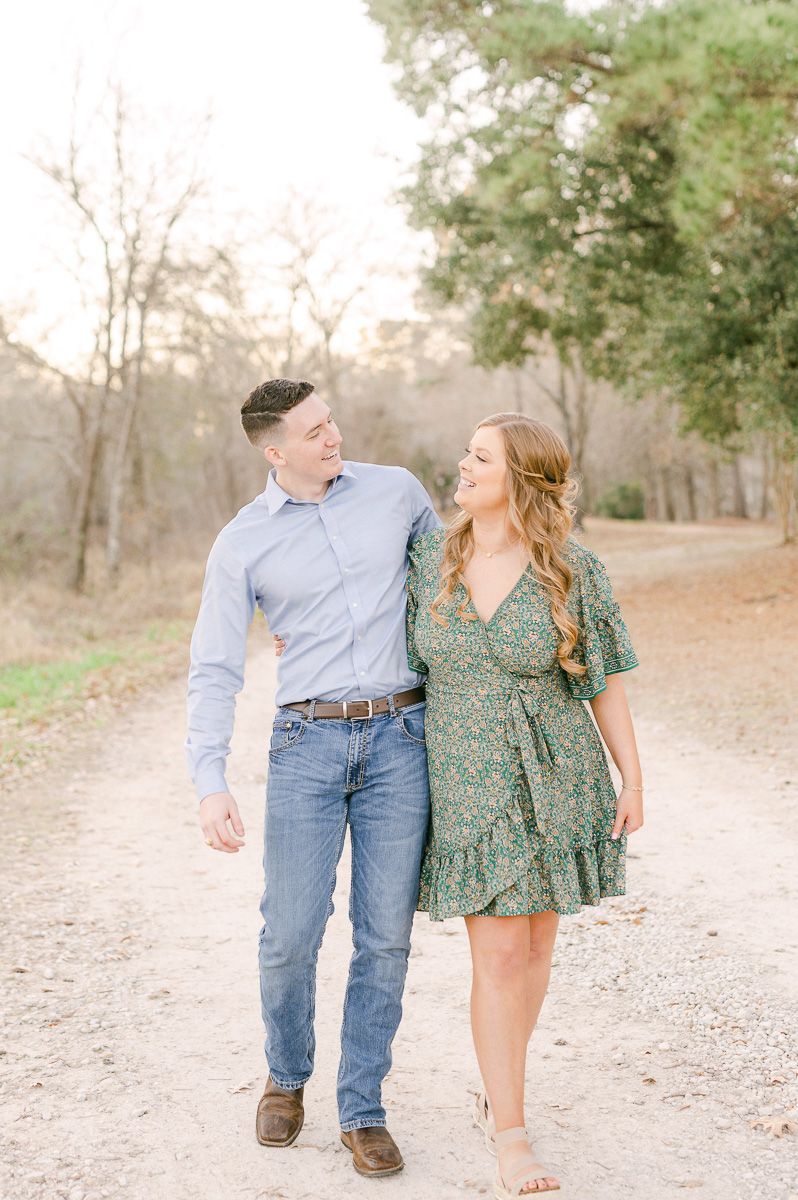 Couple walking during their Cypress engagement session