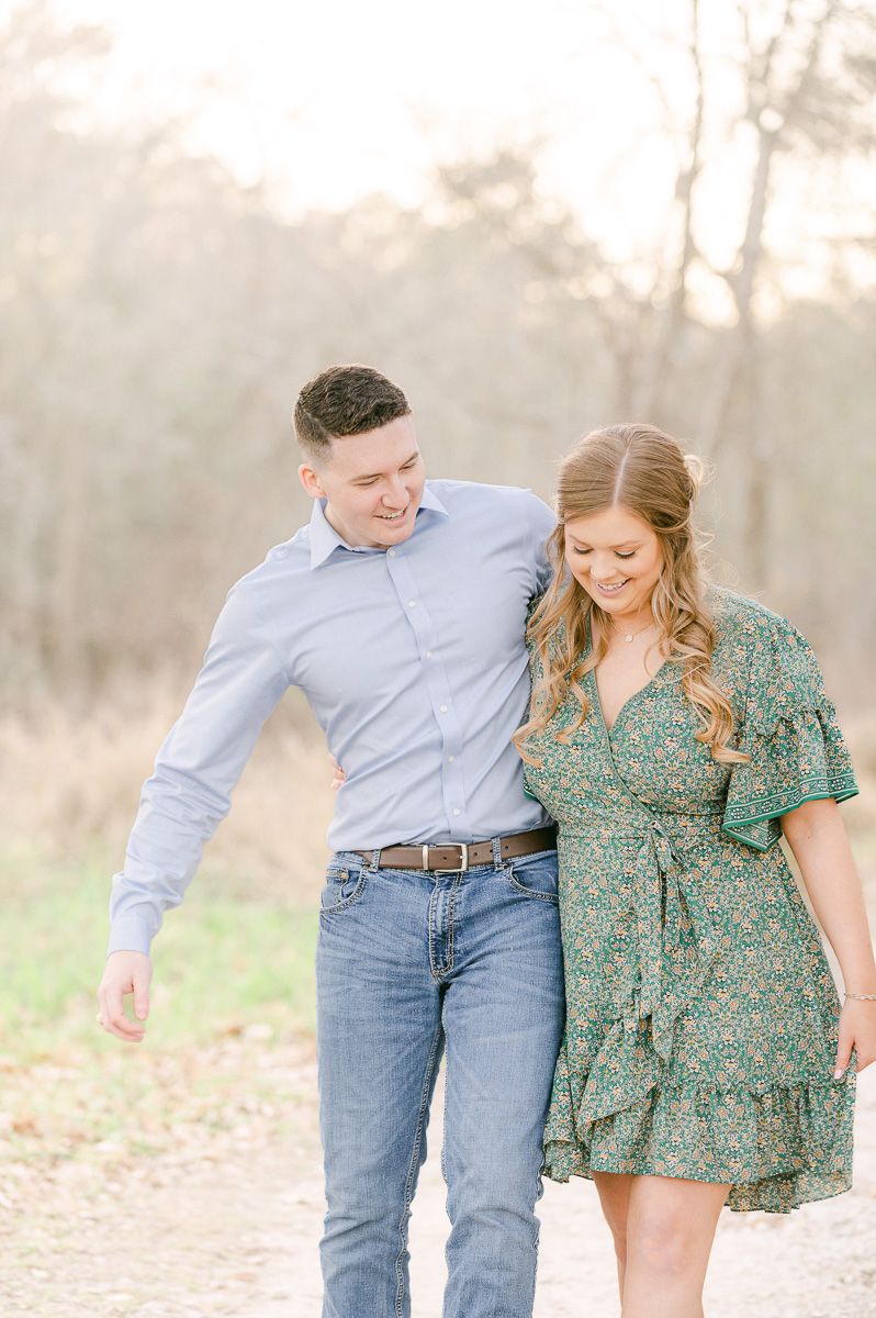 Couple walking during their Cypress engagement session
