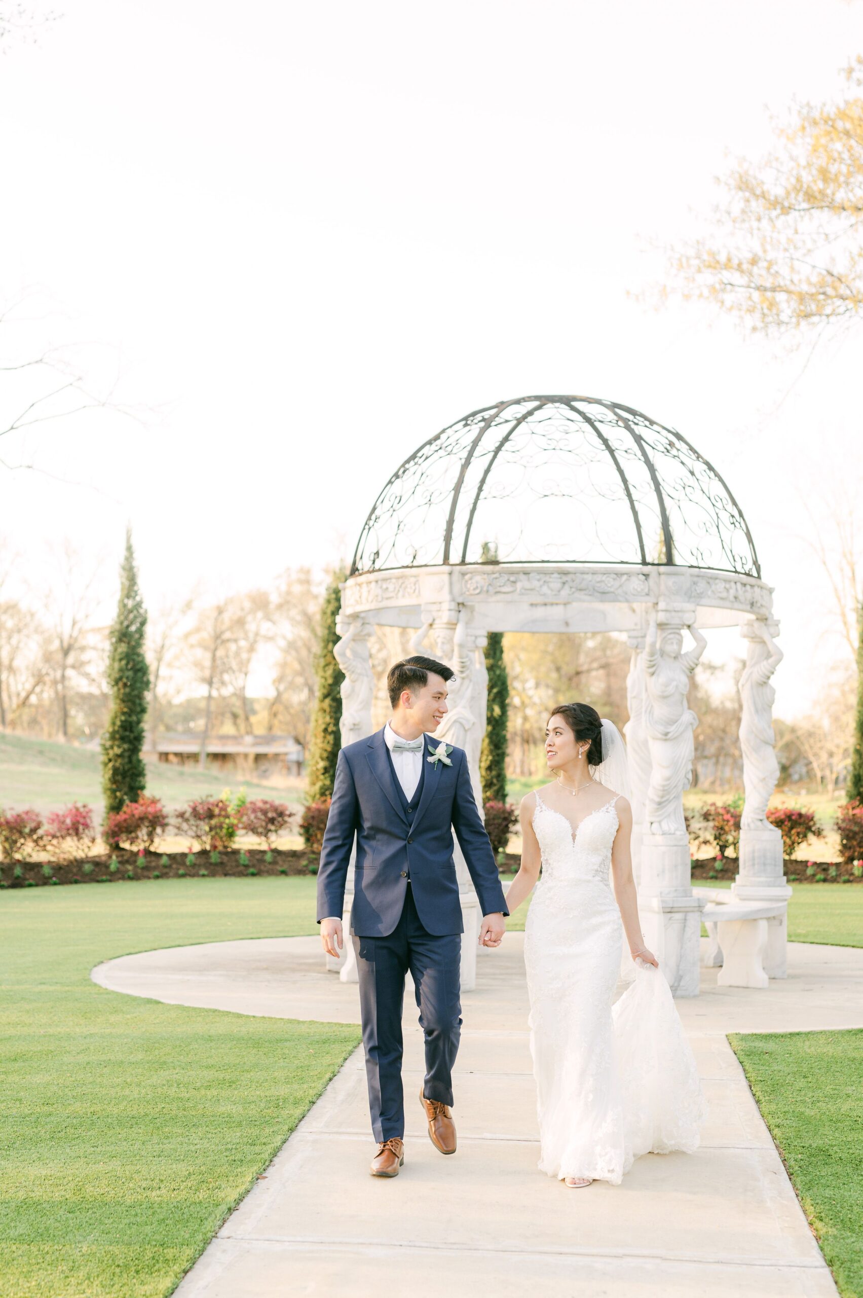bride and groom at their wedding at Houston rustic wedding venues