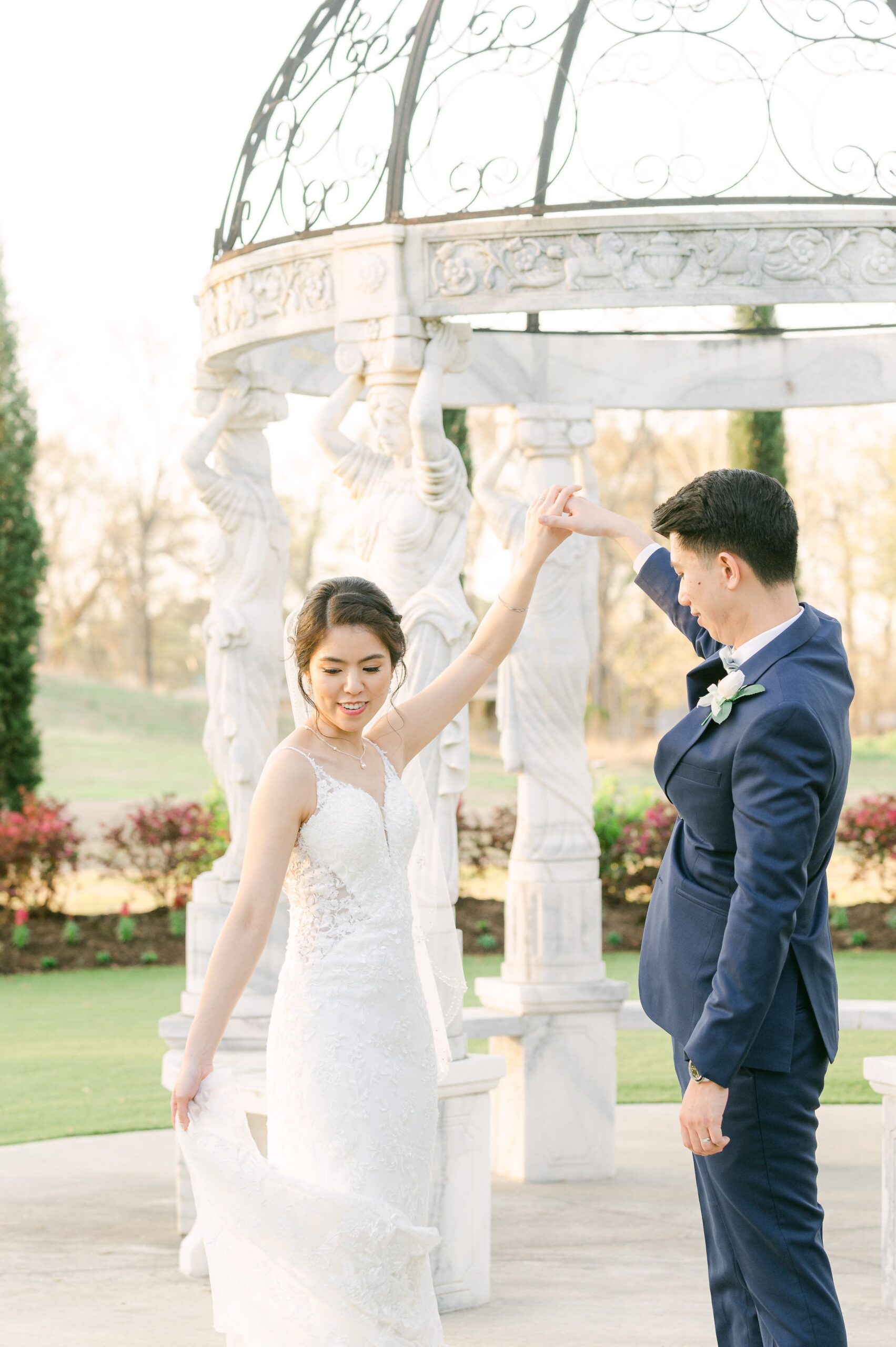 bride and groom at their wedding at Houston rustic wedding venues