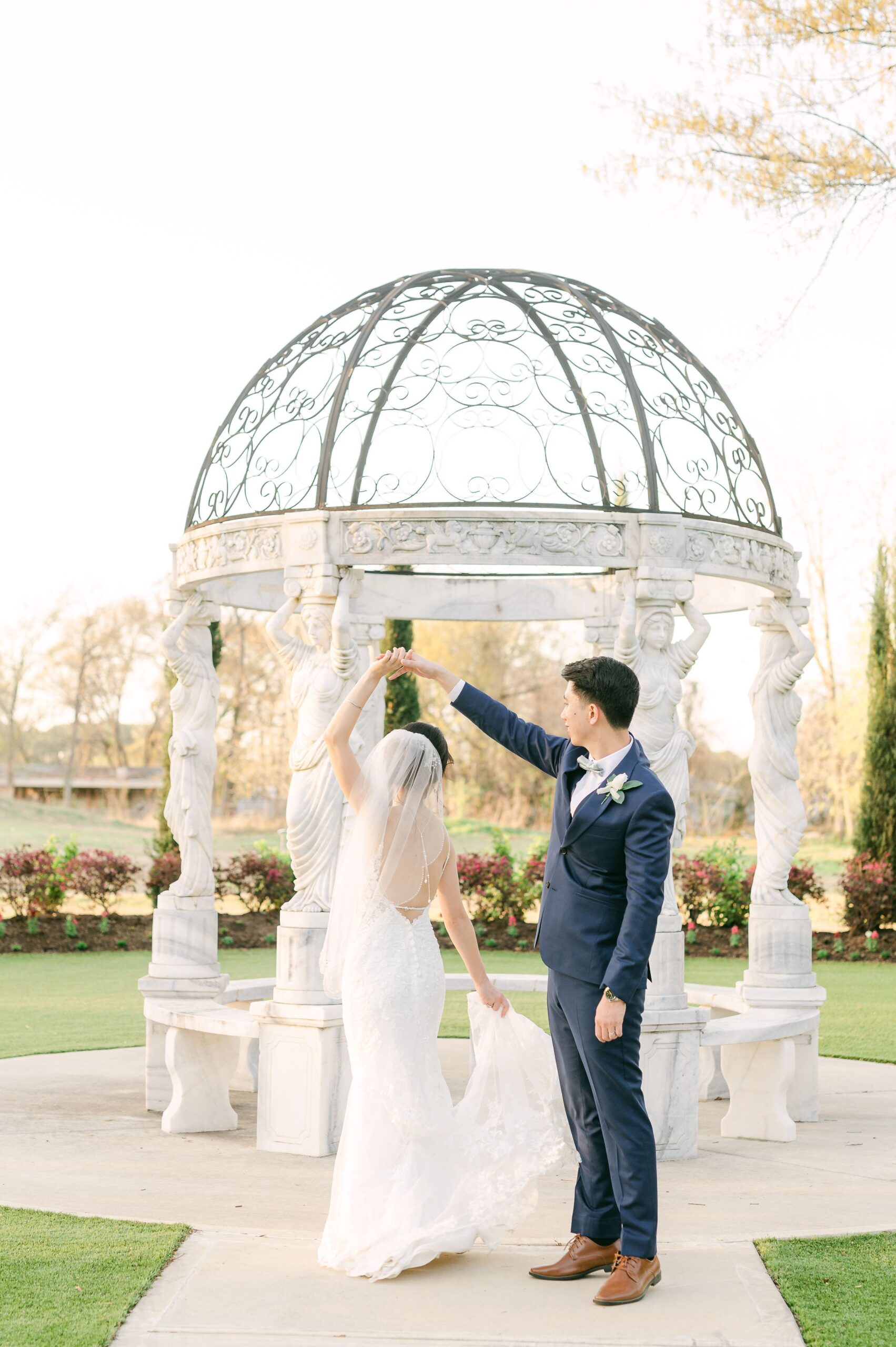 bride and groom twirling at Starshine Texas in Houston