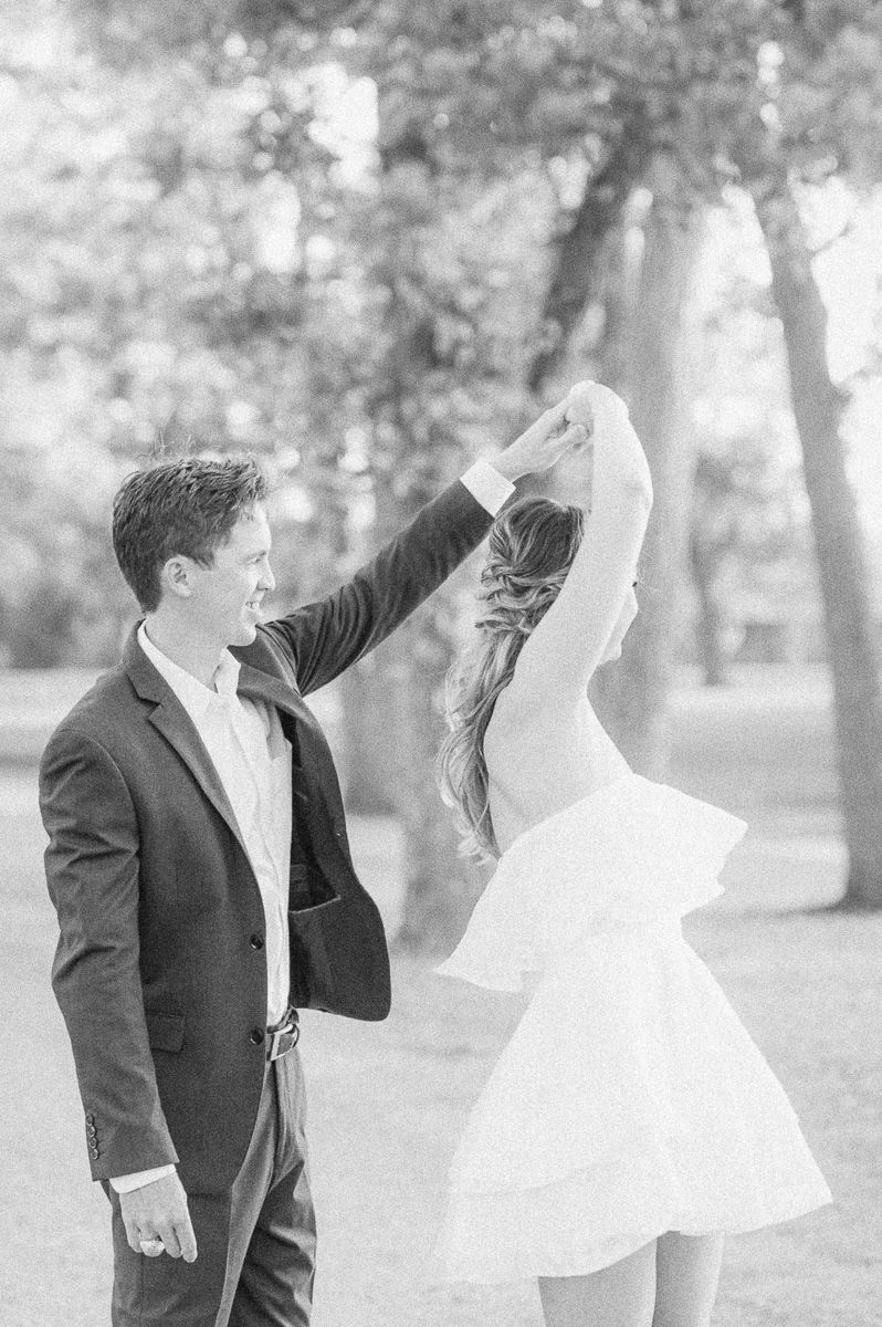 couple dancing during engagement session in Texas