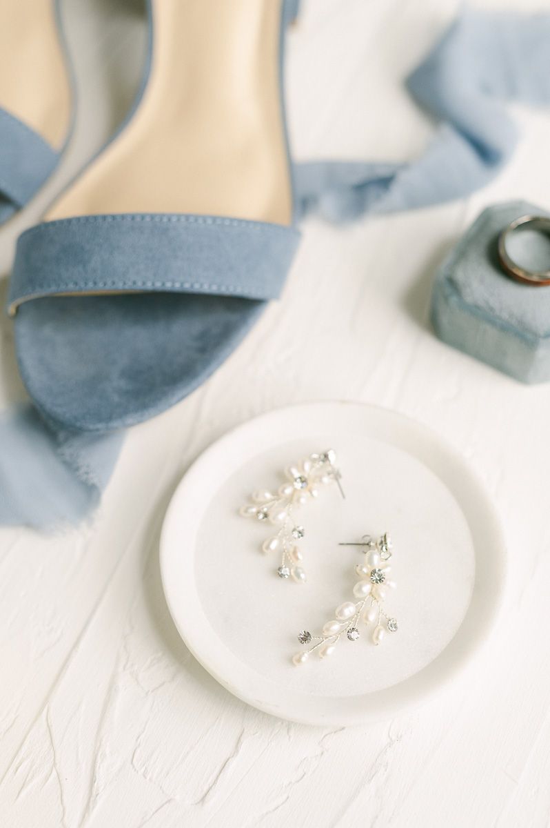blue wedding shoes with other bridal details