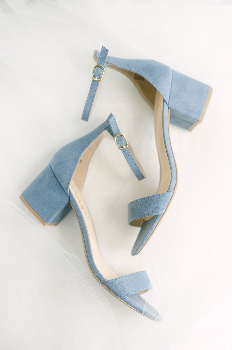 blue wedding shoes with other bridal details