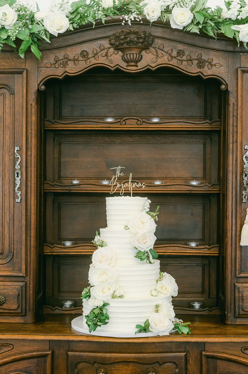 wedding cake on vintage furniture
