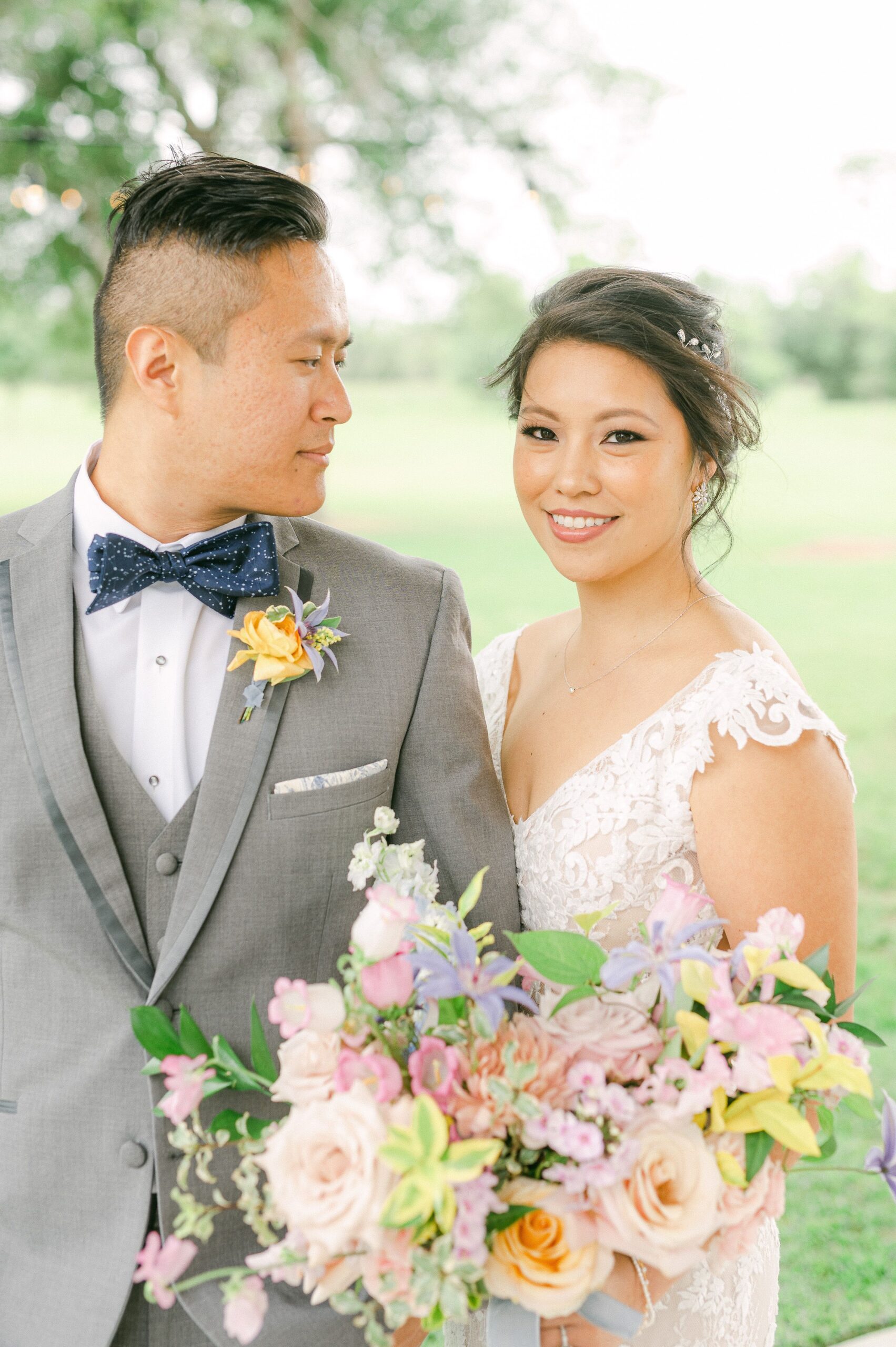 bride and groom cuddling at their wedding in Santa Fe, Texas