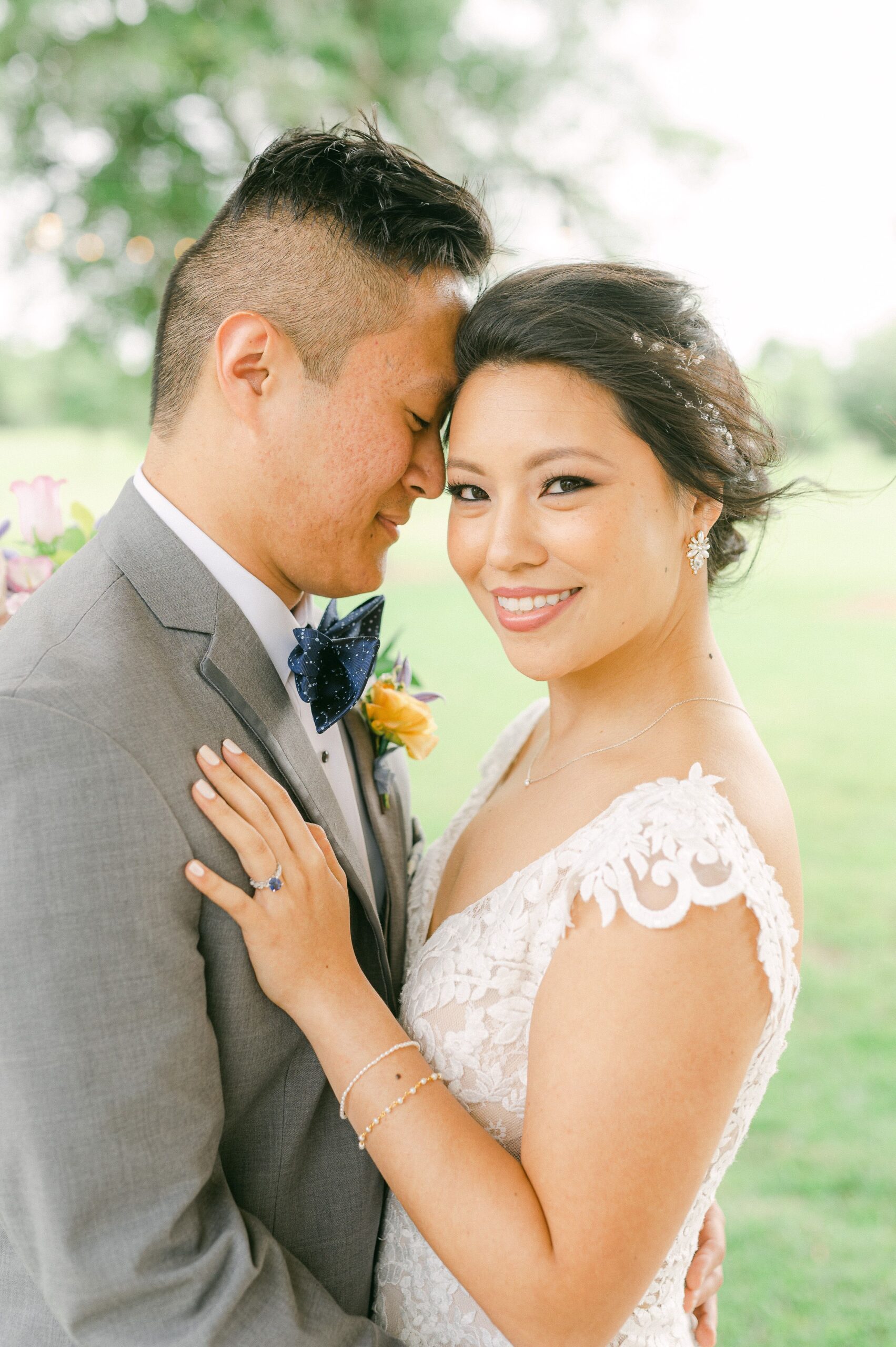 bride and groom cuddling at their wedding in Santa Fe, Texas