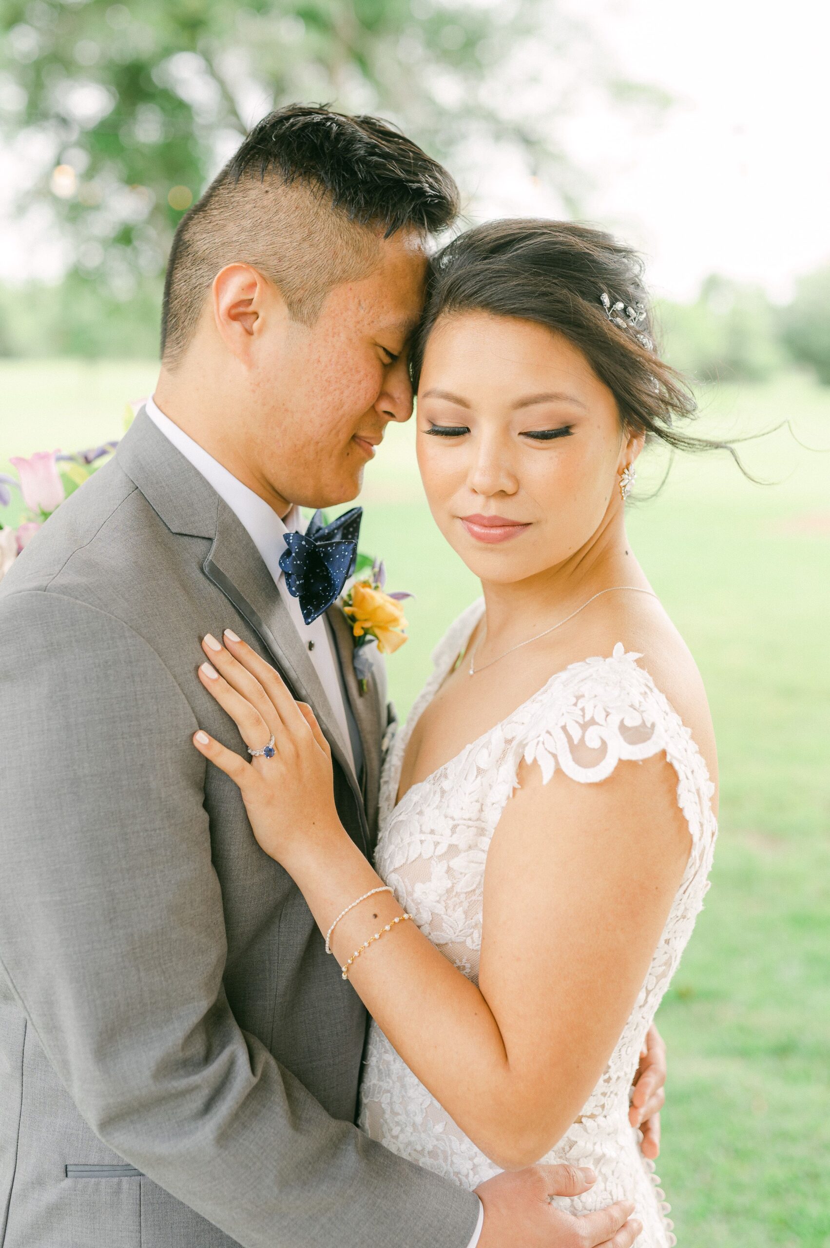bride and groom cuddling at their wedding in Santa Fe, Texas