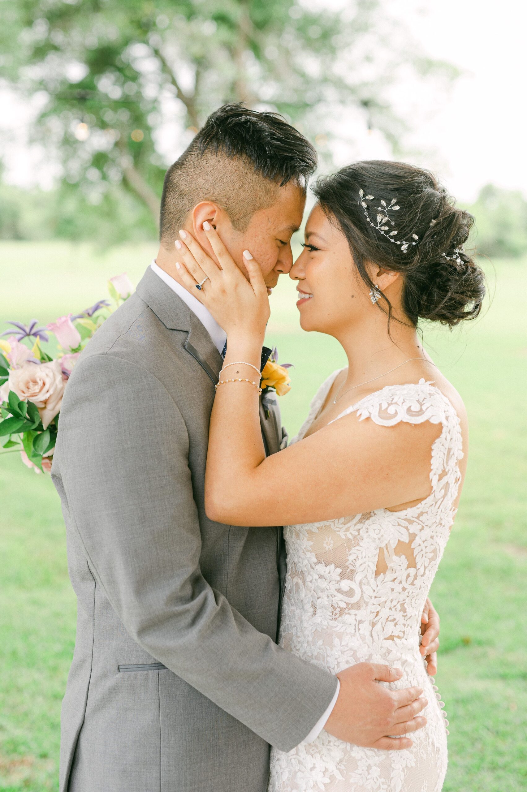 bride and groom cuddling at their wedding in Santa Fe, Texas