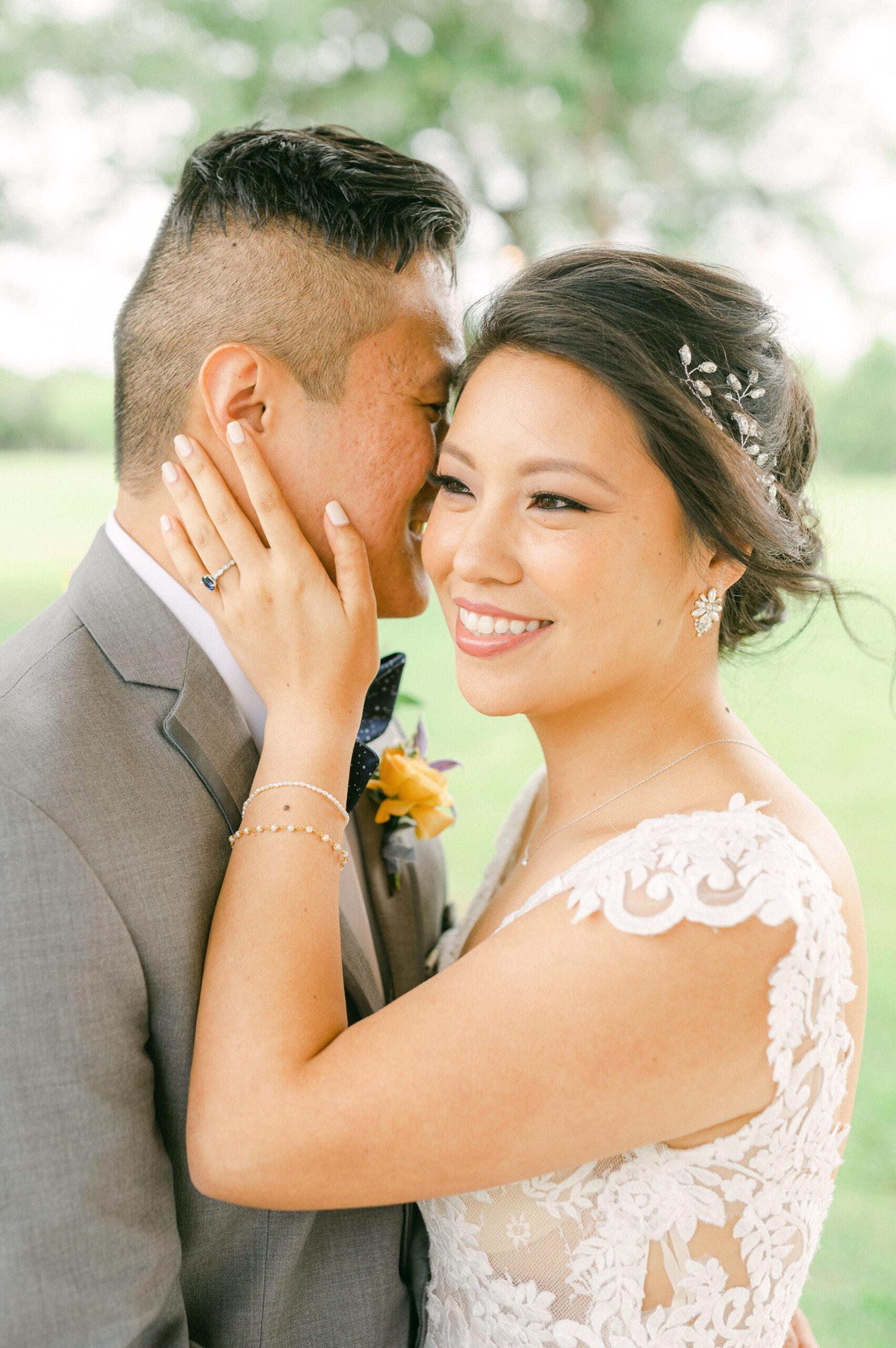 bride and groom cuddling at their wedding in Santa Fe, Texas