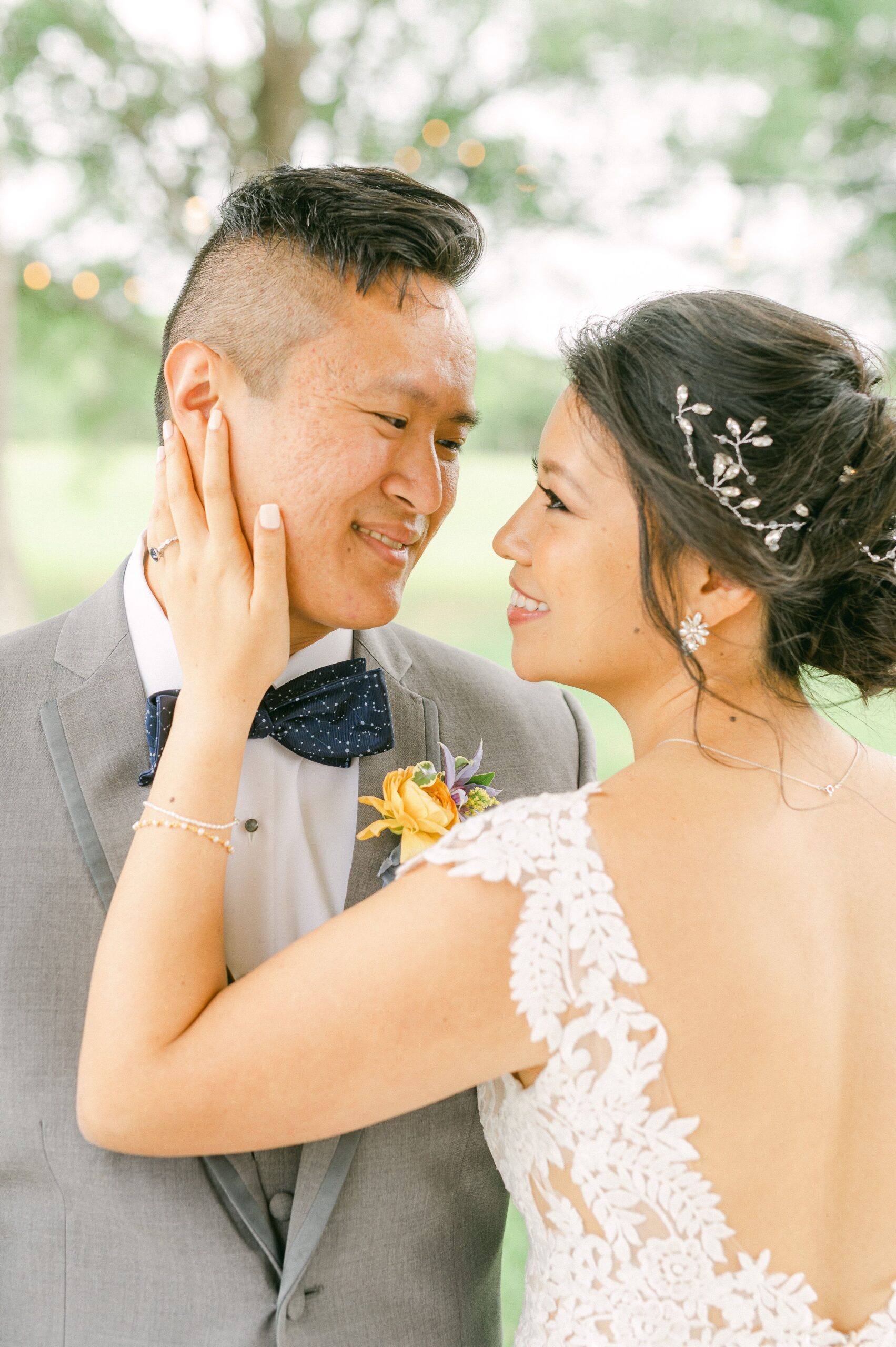 bride and groom cuddling at their wedding in Santa Fe, Texas