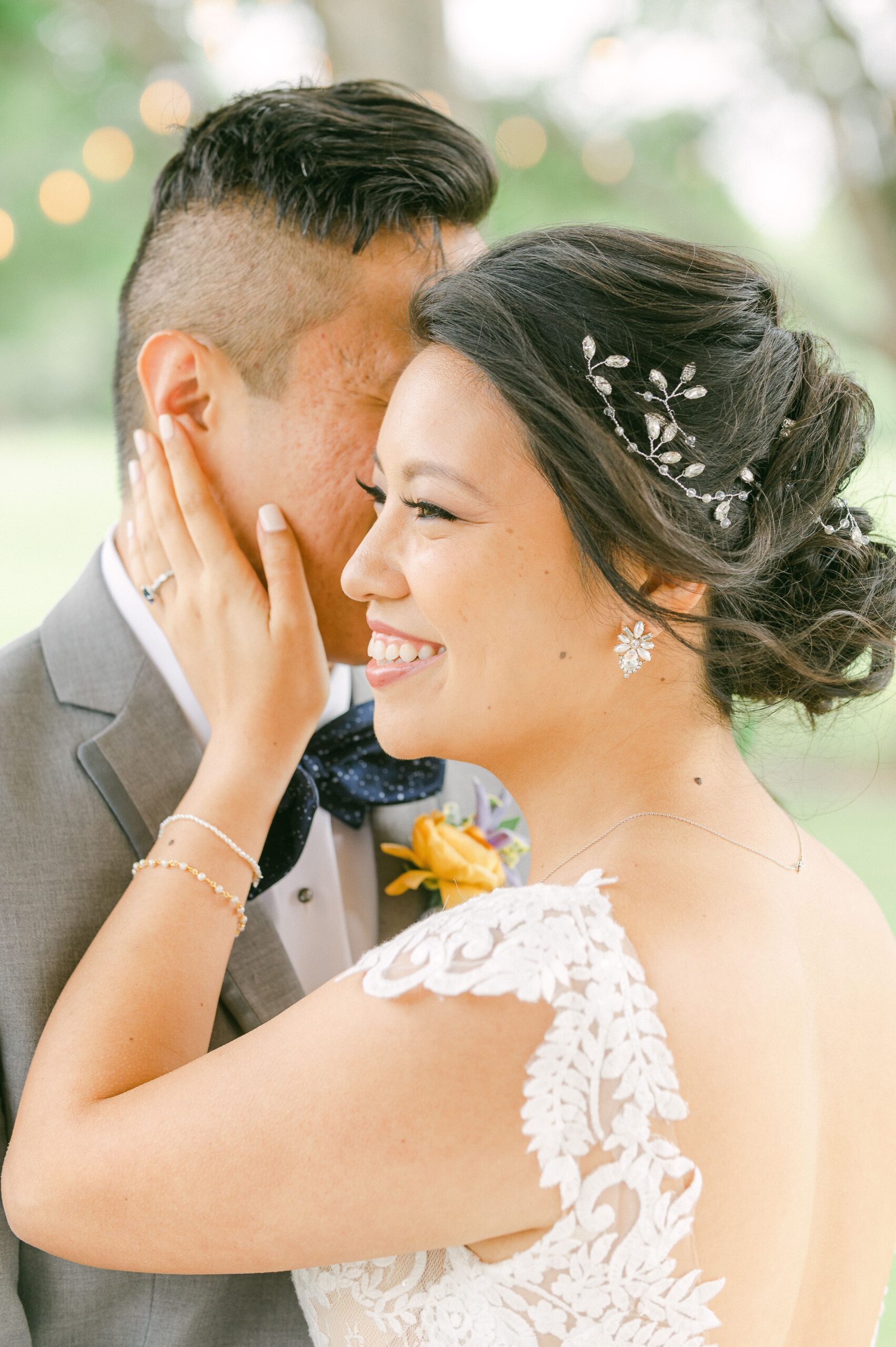 bride and groom cuddling at their wedding in Santa Fe, Texas