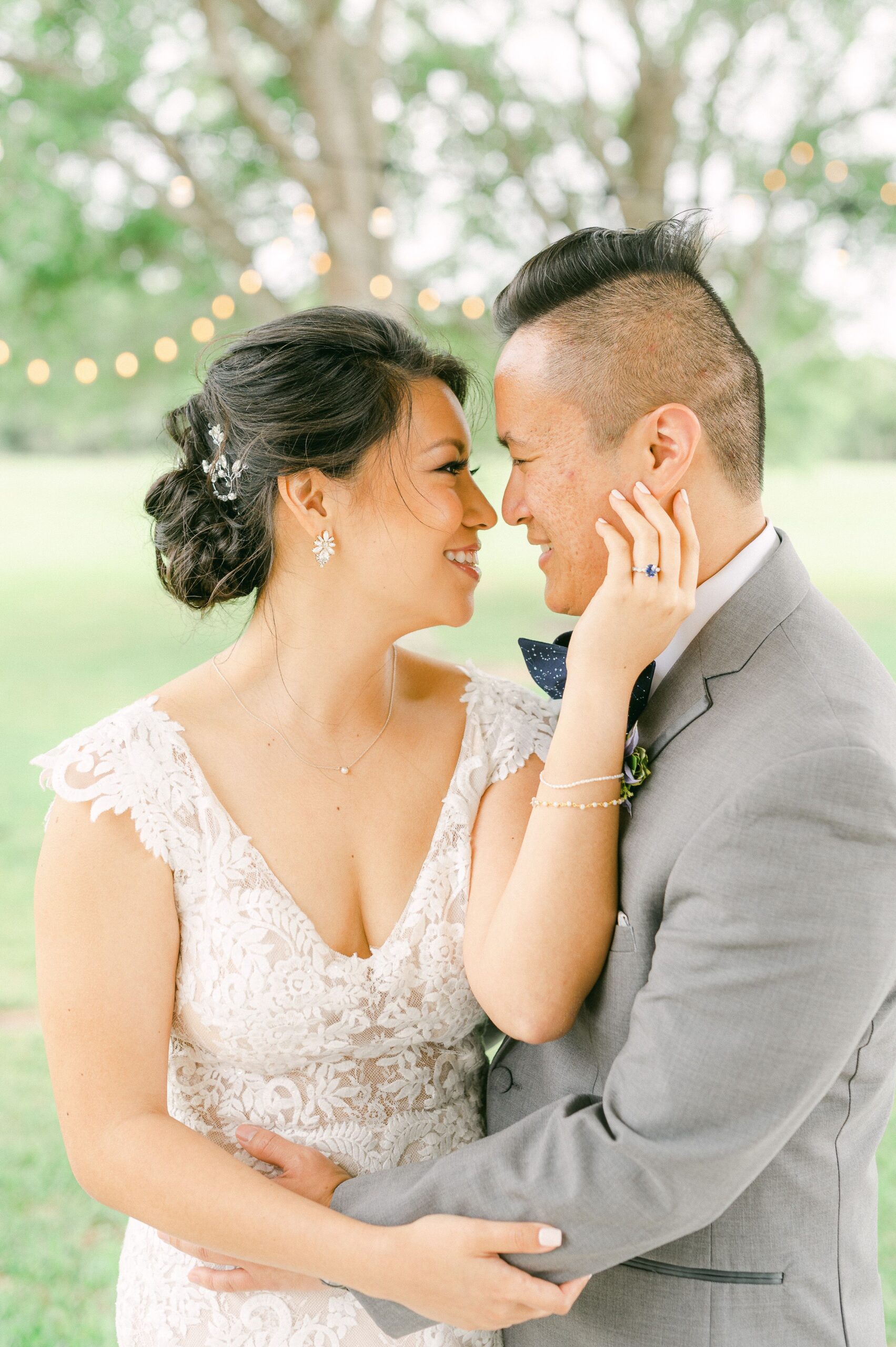 bride and groom cuddling at their wedding in Santa Fe, Texas