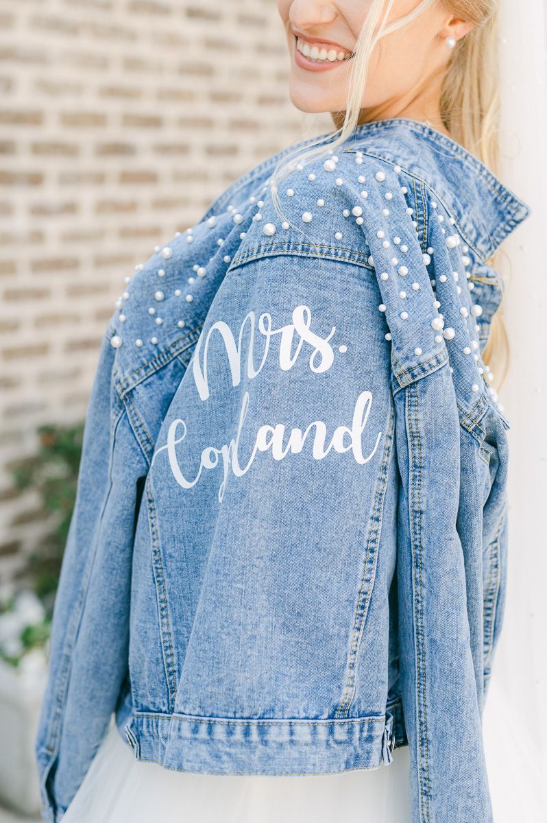 bride with personalized jean jacket