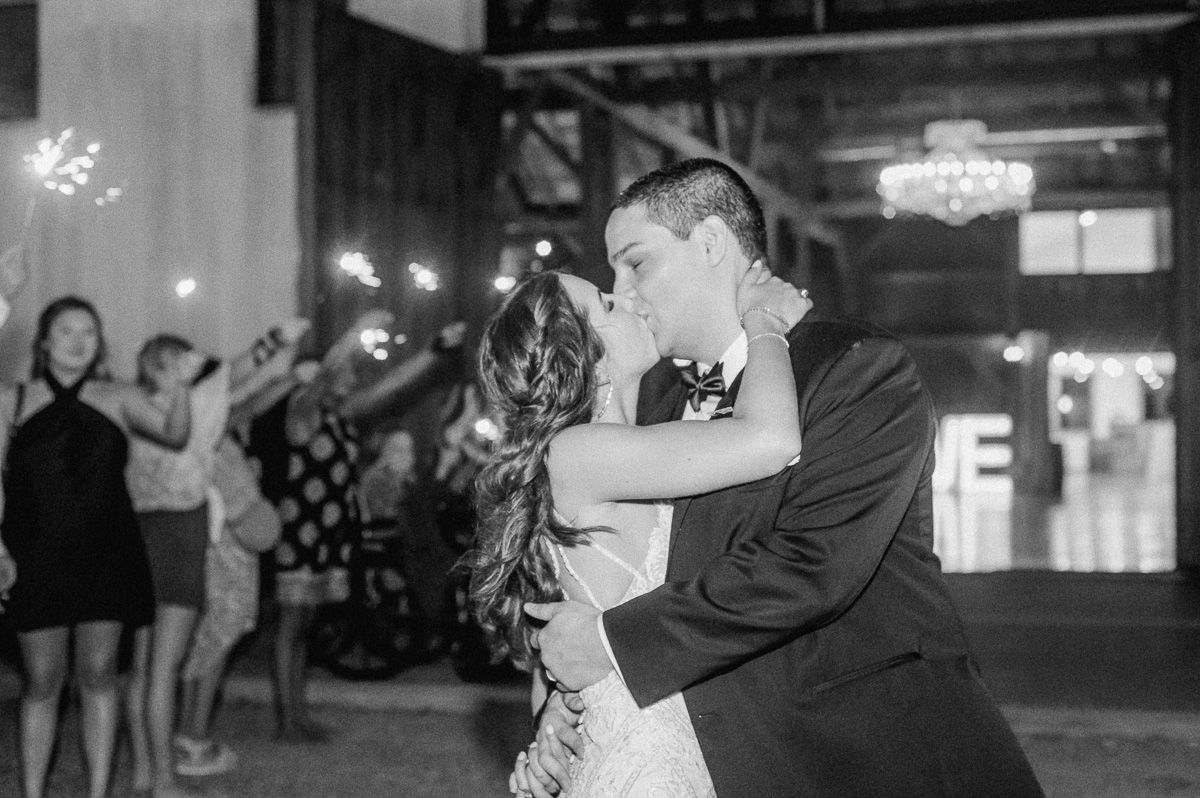 black and white exit at Beckendorff Farms wedding reception