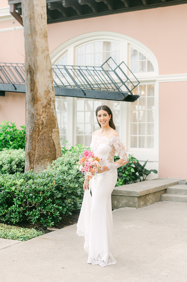 a bride posing at the grand galvez