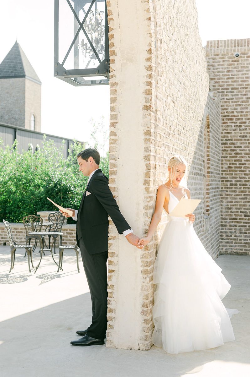 first touch between bride and groom at Iron Manor wedding venue